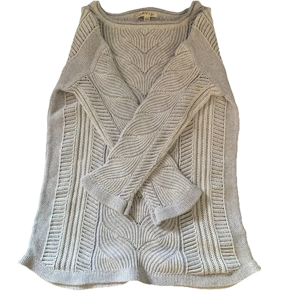 Orvis Sweater light purple Marled Cotton Cable Textured 3/4 Sleeve Lightweight S
